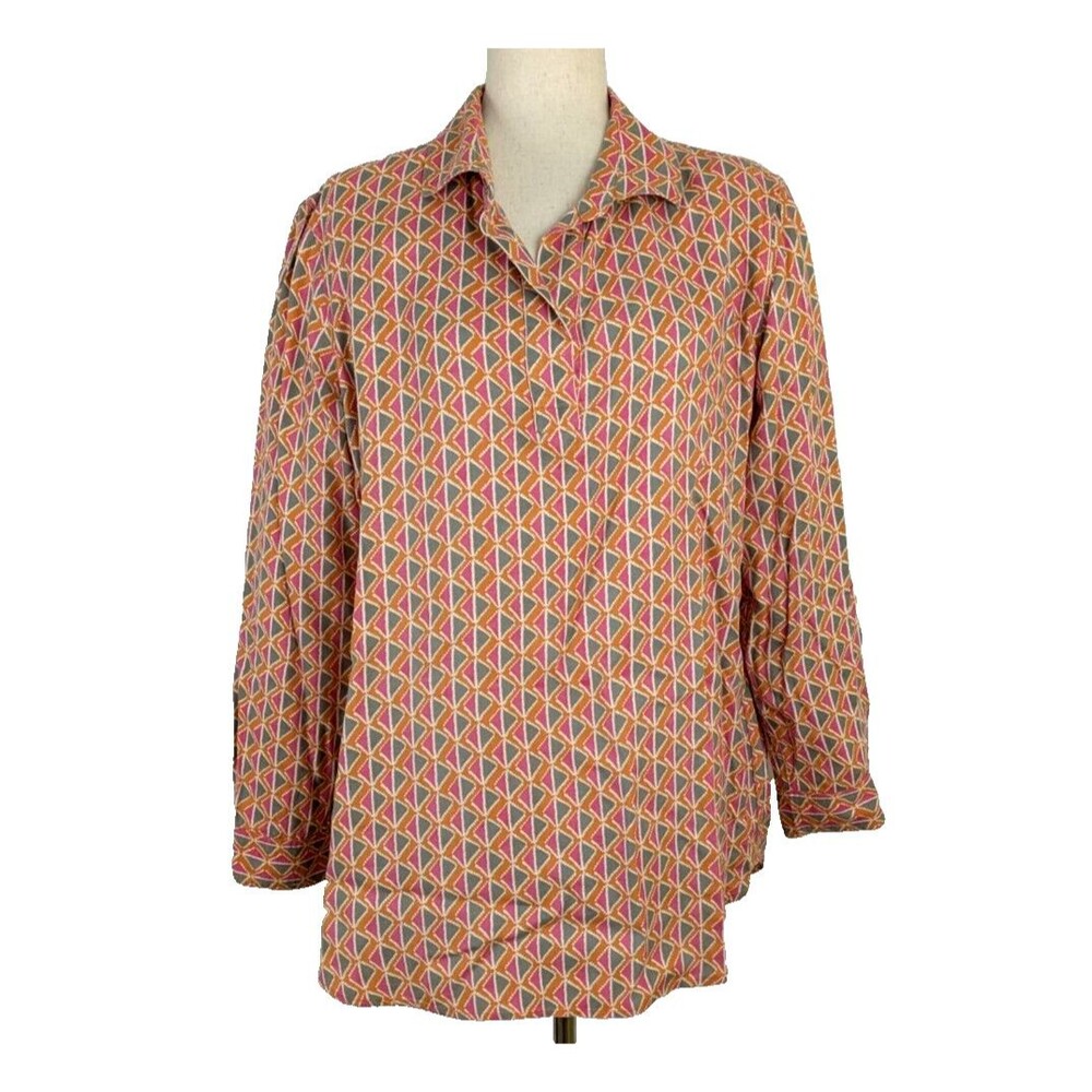 Rock Flower Paper Womens MED Pink Gray Geometric Print Rayon Pullover Tunic Top